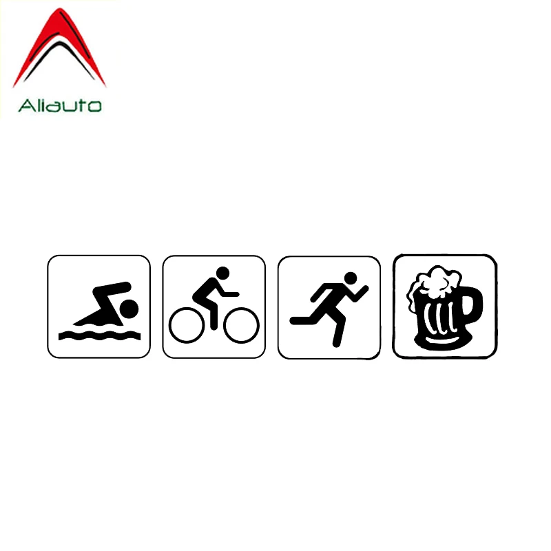 Aliauto Funny Car Sticker Bumper Triathlon Swim Bike Run and Beer Vinyl Silhouette Accessories PVC Decal for Kia Ceed,17cm*4cm