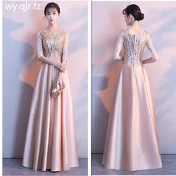 WYHS-105#Long Evening Dresses Sequins O-Neck graduation gown party prom dress Satin customize plus size wholesale Quinceanera