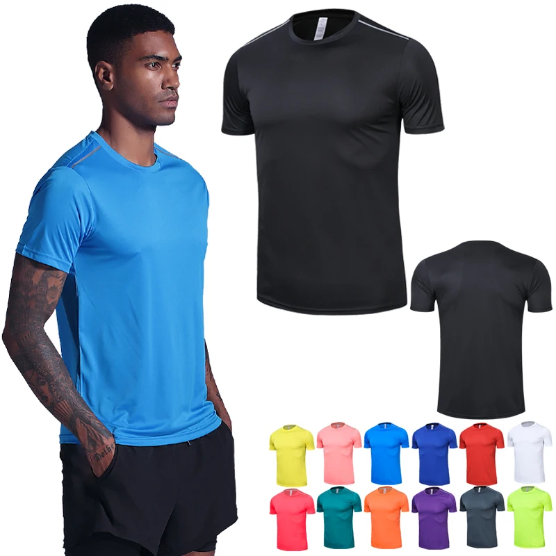 Camicie da allenamento per uomo sottile allenamento da corsa Fitness maglie da esterno estate O collo Yoga Top Logo personalizzato traspirante Quick