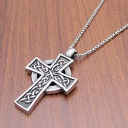 Punk 316L Stainless Steel Viking Valknut Necklace Men's Nordic Celtics Knot Cross Odin Pendant For Biker Chain