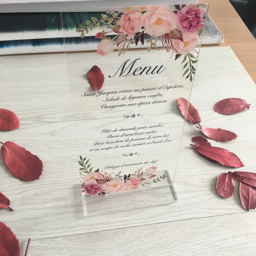 New Menu Card Wedding Table Decoration Invitation Card With Stand Holder Hot Sell Acrylic Clear Wedding Invitations