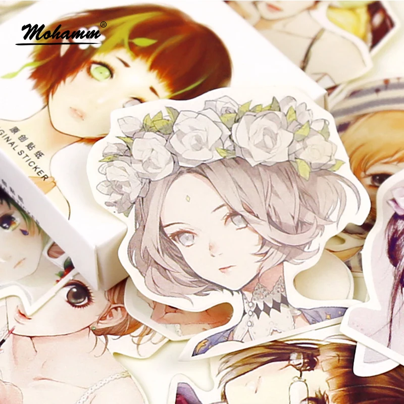 Kawaii Adesivos para Decoração do Diário, Papel Bonito, Flocos para Scrapbooking, Amor Romântico, Diário, Menina, 45 pcs por caixa