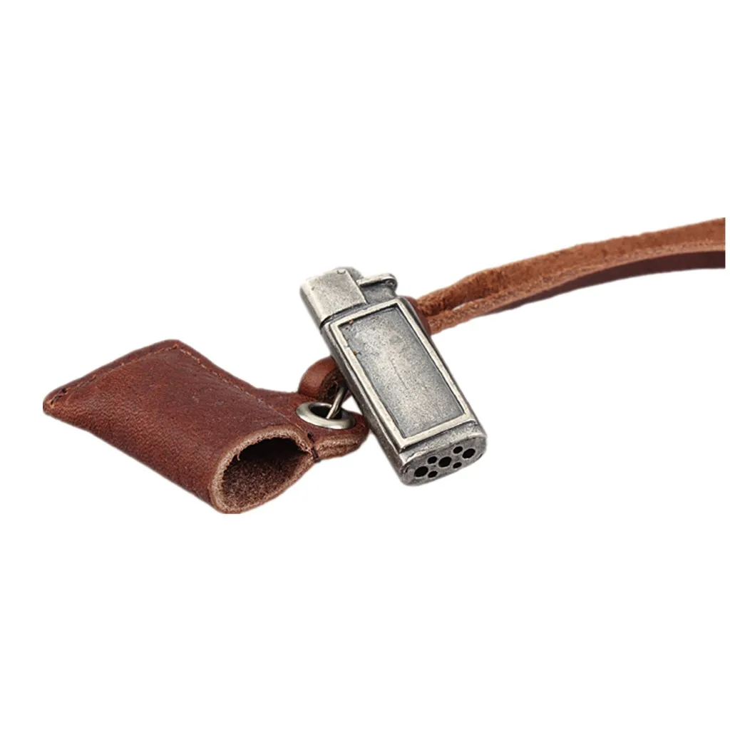 Women Mens Lighter Model Pendant Adjustable PU Leather Cord Necklace Chain