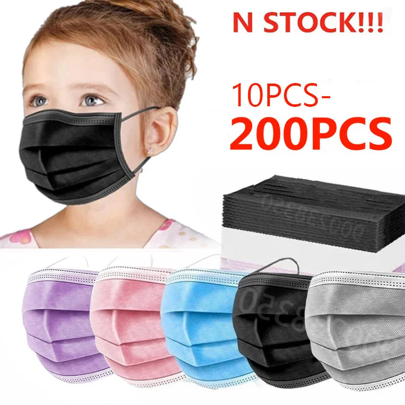 10-200PCS Kids Masks Disposable Child mask Non-wove Filter Breathable Children mask 3 Layer Ply Anti-dust Children\'s mascarillas