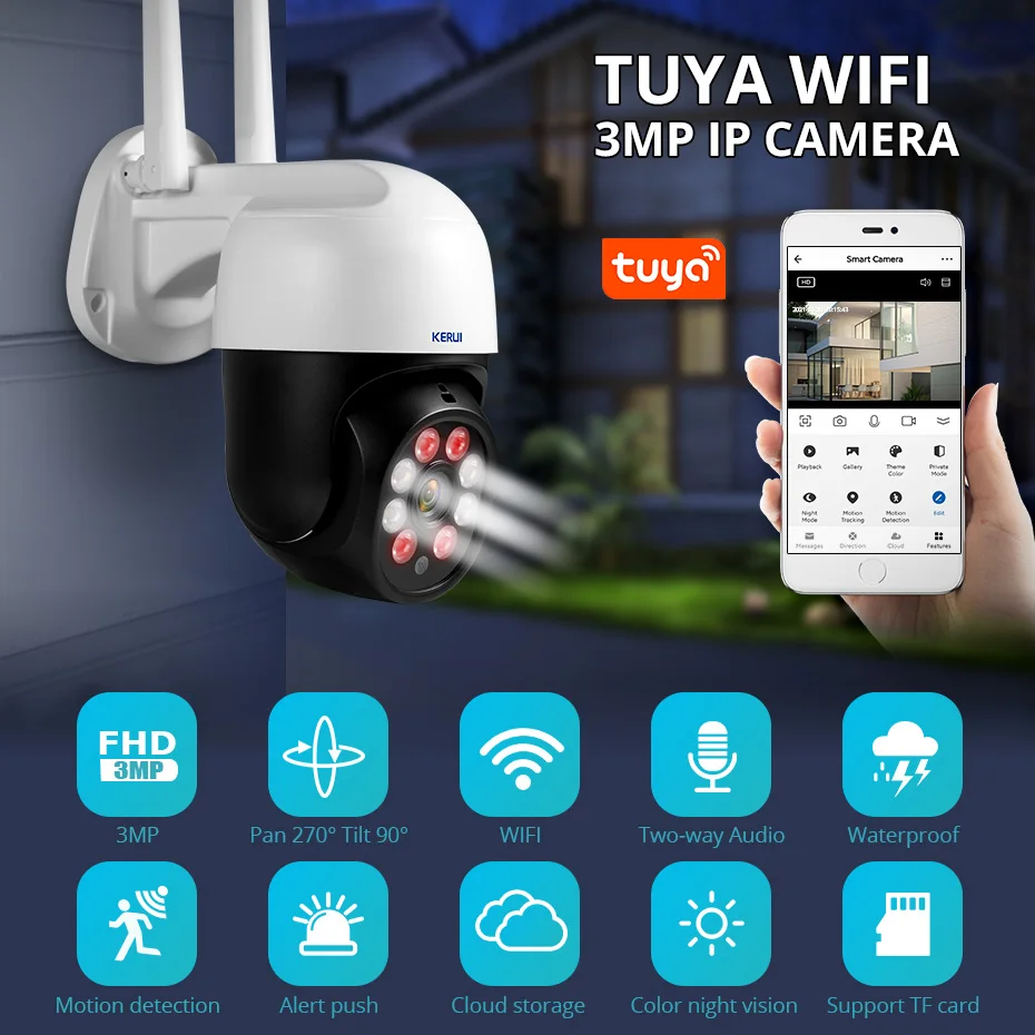 Tuya Kerui W181 Wireless Wifi GSM  Home Alarm Kit APP Control  Burglar Alarm System Solar Camera 3MP outdoor Cam Google Alexa