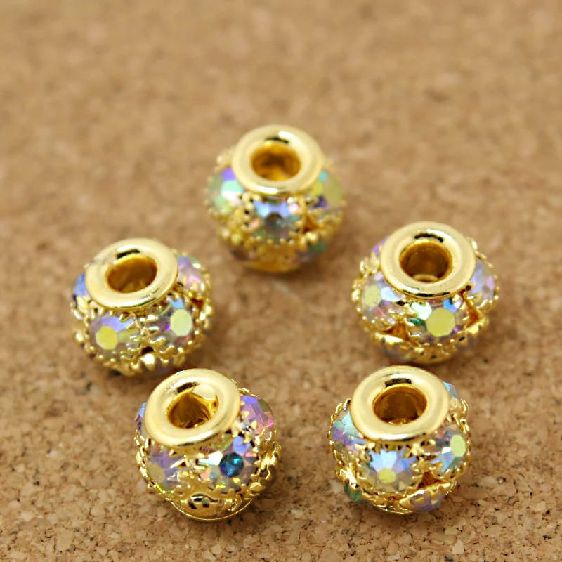 20pcs 8x9mm Round Ball Crystal Rhinestone Hollow Rondelle Spacer Bead for Handmade European Bracelet Jewelry Making