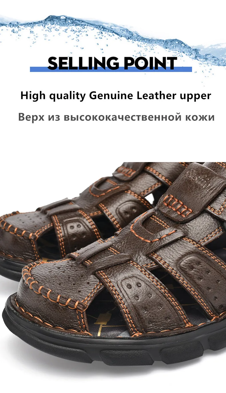 Echt leder Freizeit schuhe für Männer hochwertige klassische Herren Sandalen Sommer Outdoor Walking Herren Turnschuhe atmungsaktive Herren Sandalen – Detail 9