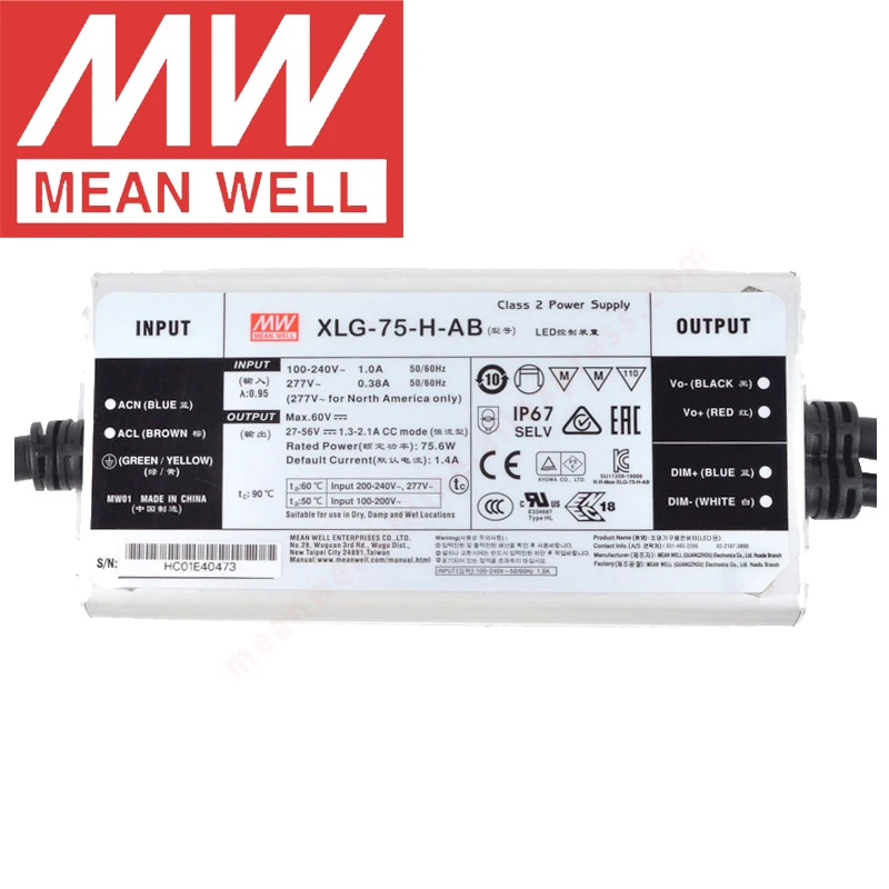 Mean Well XLG-75-12/24-A/AB IP67 Metal Case Street/Skyscraper lighting meanwell XLG-75-H/L-A/AB 75W LED Driver