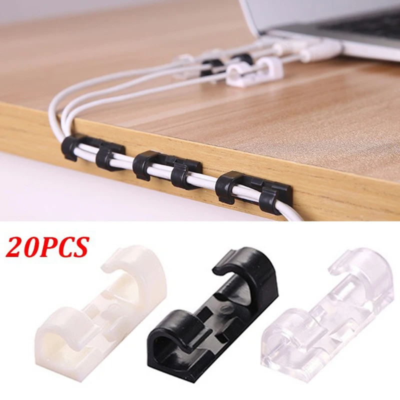 20Pcs Self Stick Wire Organizer Line Cable Buckle Clip Clamp Table Wall Fixer Fastener Holder Data Telephone USB Charging Clip