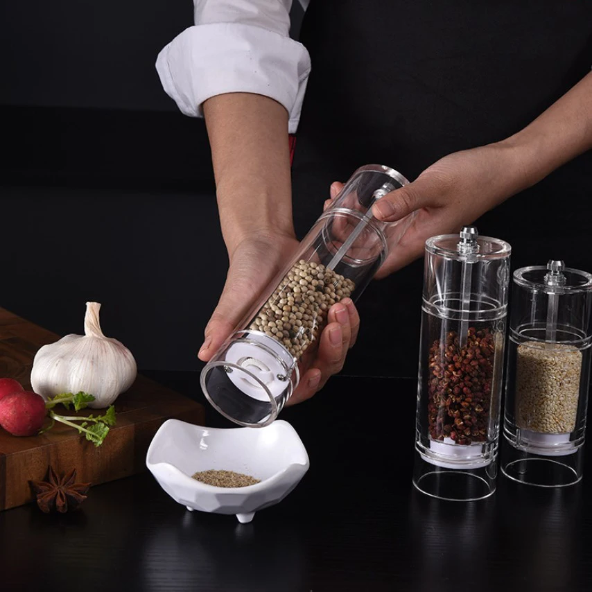 Salt and Pepper Grinder Set - Clear Acrylic Manual Spices Mills, Perfect For Sea Salt and Peppercorns, kitchen Accessories