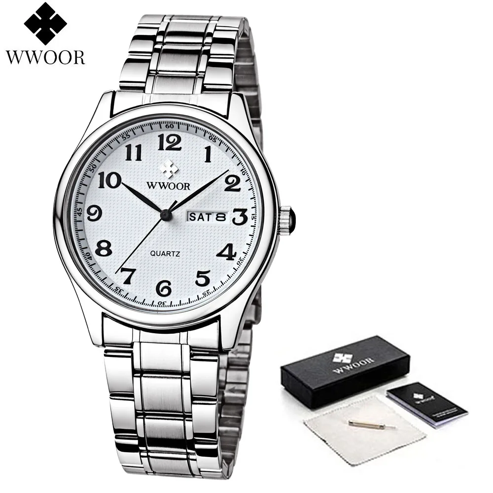 WWOOR Top Brand Luxury Mens Watches Fashion Casual Waterproof Watch For Men Stainless Steel Sport Male Watches Relogio Masculino