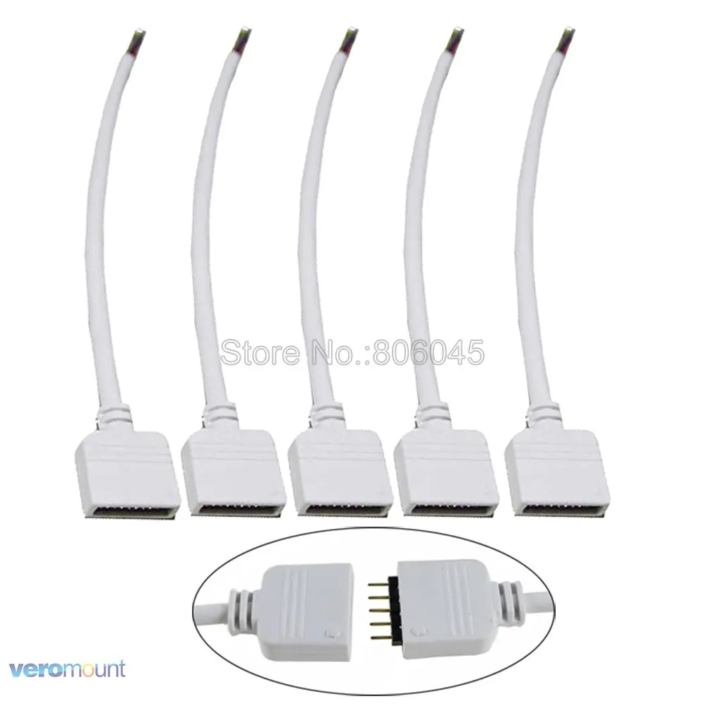 5Pin RGBW Connector Female Male Power Connector with 15cm White Strand Wire Cable LED Accessories For RGBW 5050 LED Strip