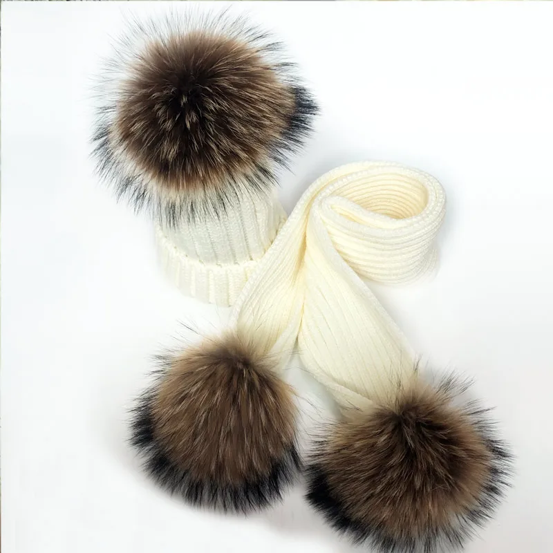 Women Winter Scarf fur pompom Scarves Thick Warm Headband Lady shawls Wraps Blanket Female hat scarf set