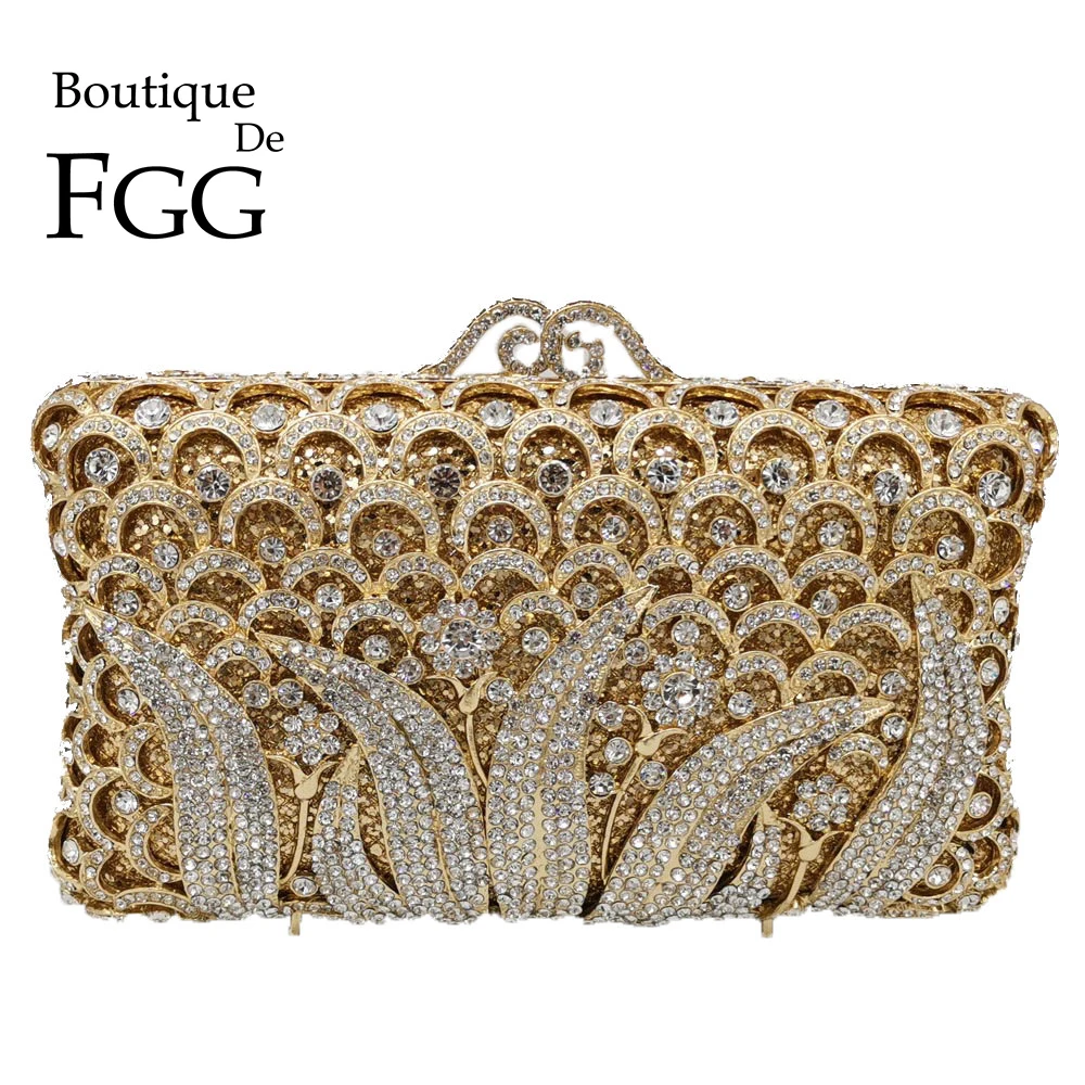 

Boutique De FGG Elegant Women Flower Clutch Crystal Evening Bags Diamond Metal Minaudiere Handbags Wedding Party Dinner Purses