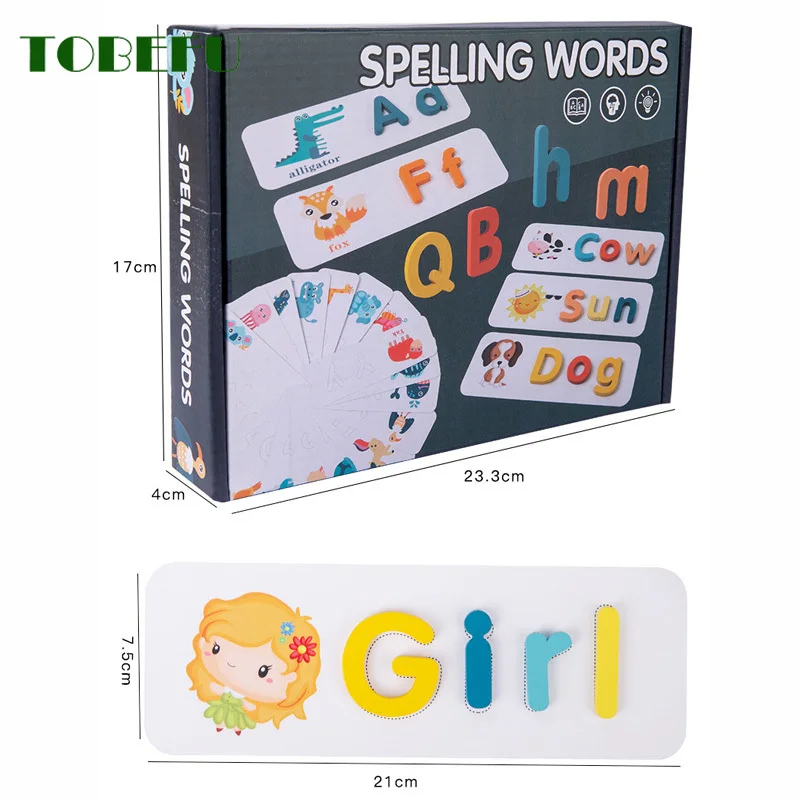 Wooden Spelling Word Puzzle Game Educational Toy for Children English Alphabet Cards Letter Learning Toys New Kids Wood Blocks