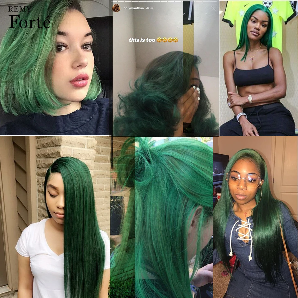 Remy Forte-extensiones de cabello humano brasileño, mechones de pelo liso, color verde esmeralda, venta al por mayor