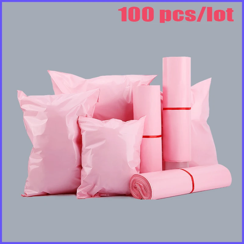 100Pcs Pink Courier Mailer Bags Packaging Poly Package Plastic Self-Adhesive Mailing Express Bag Envelope  Postal Pouch Mailing