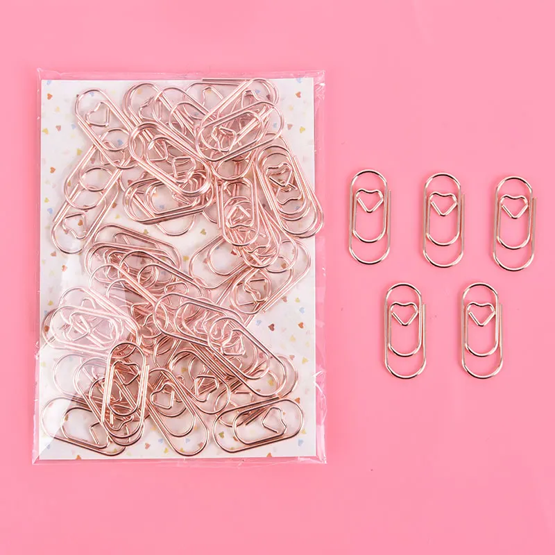 50ชิ้น/ถุง Mini Heart Gold Rose Gold สีคลิป Bookmark กระดาษคลิปอุปกรณ์สำนักงานกระดาษคลิป Patchwork คลิป