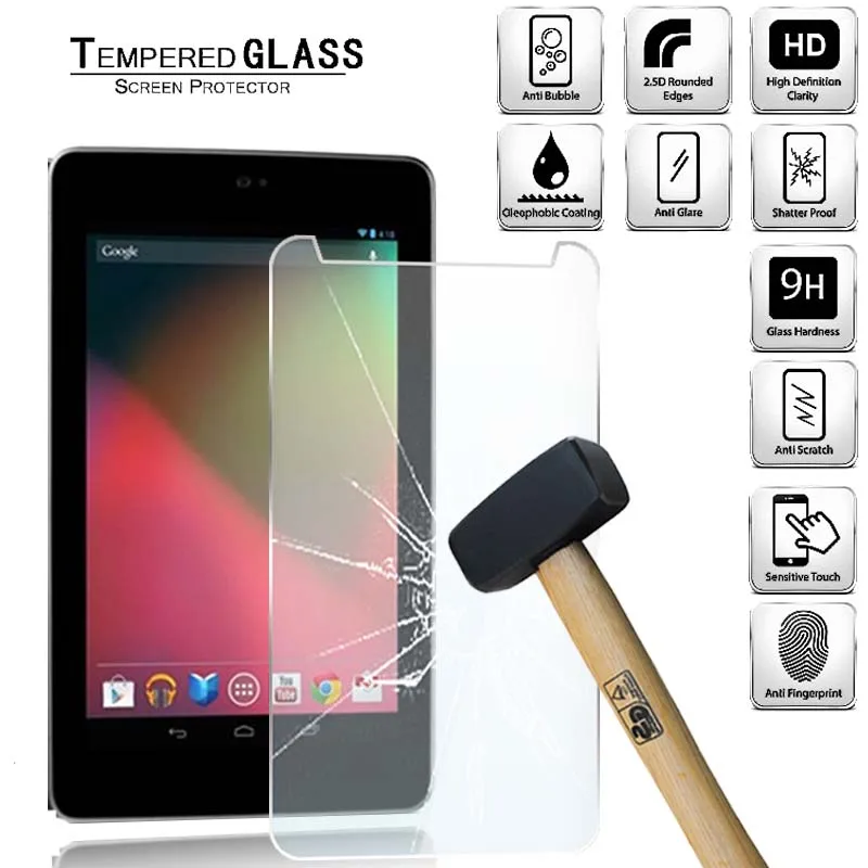 Tablet Tempered Glass Screen Protector Cover for Google Nexus 7 1st Gen 2012 Full Coverage Anti-Fingerprint Tempered Film