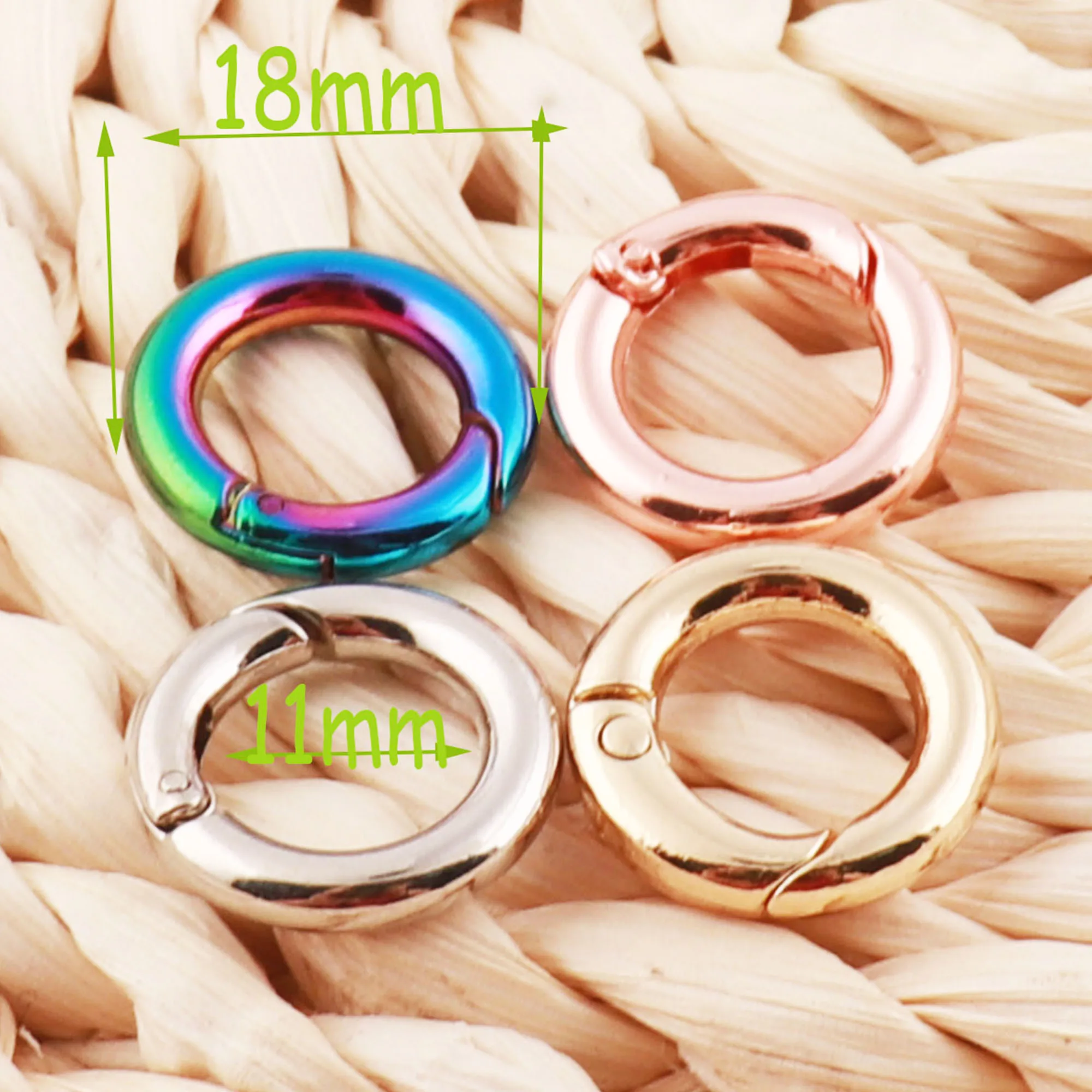 

20PCS Spring Ring Rainbow/Gold/Rose Gold/Silver Spring Gate Ring Buckle Swivels Clasp Snap Webbing Purse Bag Handbag Ring 3/8"