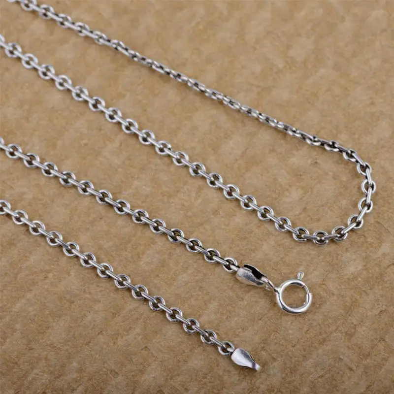 S925 Sterling Silver Vintage Round Buckle Cross Chain Necklace Woman men Thai Silver fashion Close Round Chian Necklace jewelry