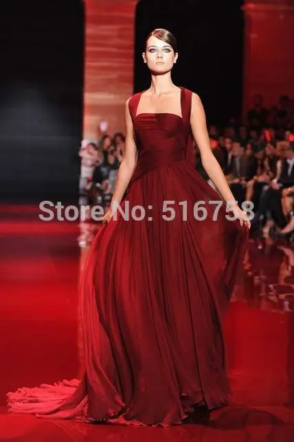 Custom Made Pleated Bodice Gathered Skirt Party Wear Flowing Chiffon Prom Dress Burgundy Wine Elie Saab Evening Dresses 2018