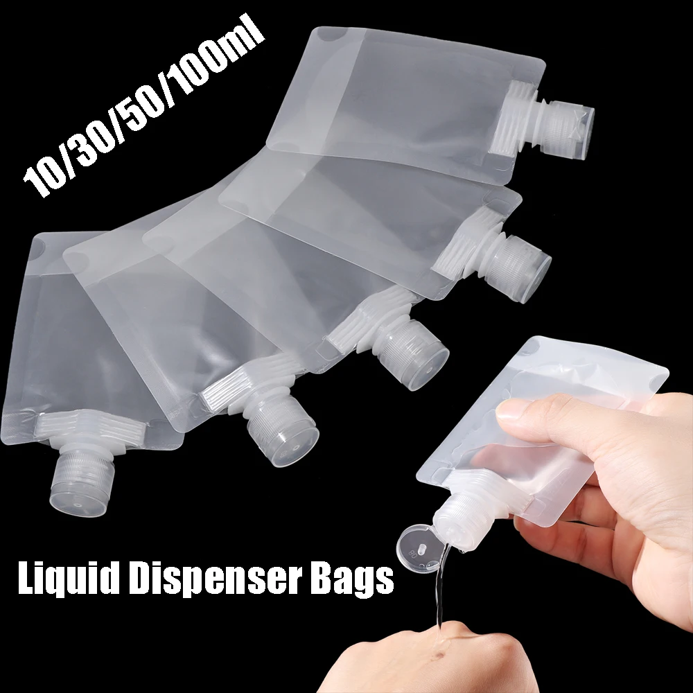 10pcs Clear 10/30/50/100ml Reusable Leakproof Refillable Pouches Cosmetic Containers Shampoo Lotion Liquid Dispenser Packaging