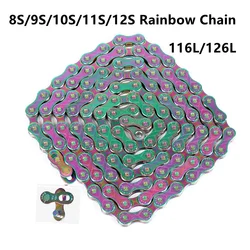 ZHIQIU 8S/9S/10S/11Speed Bicycle Chain Rainbow Color 116 Links Ultralight Bike  Chain with Magic Buckle for MTB/BMX/Road Bike