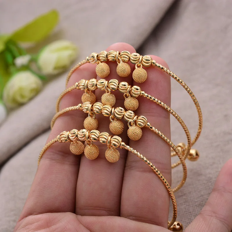 

4Pcs/lot Ethiopian Africa Dubai Gold Color fine Bangles For Girl Women Bride Bracelet Wedding Jewelry Middle East Items