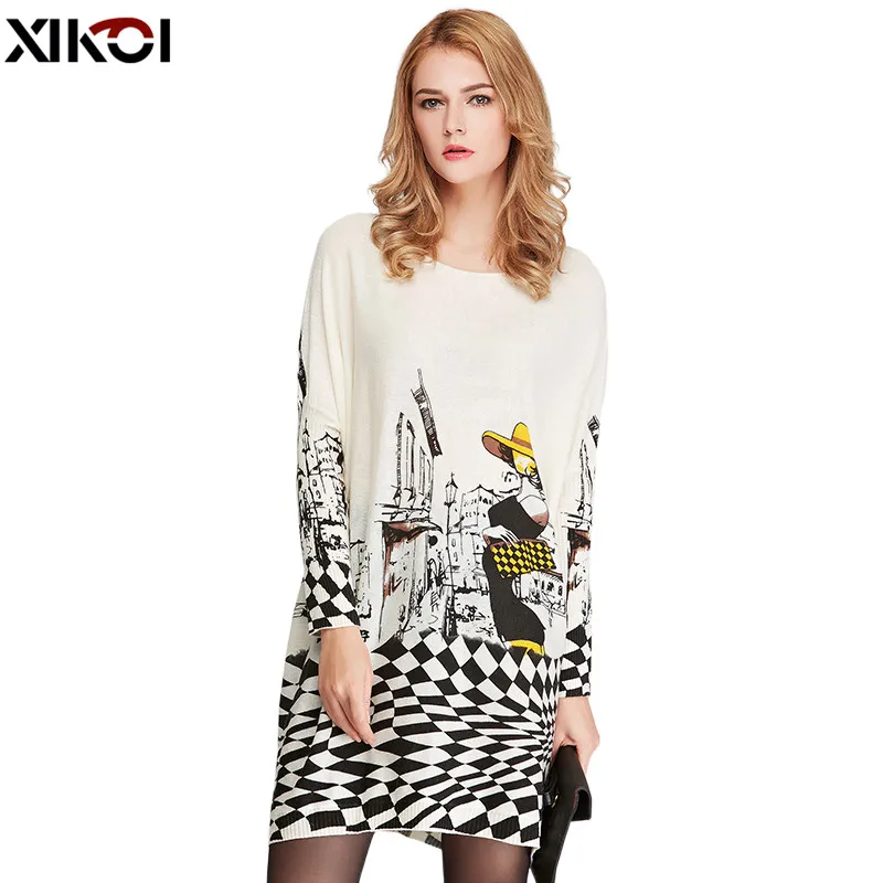 XIKOI Spring Clothes Oversized Winter Sweaters For Women Knitted Print Long Wool Pullovers Pull Femme Warm Batwing Sleeve Jumper