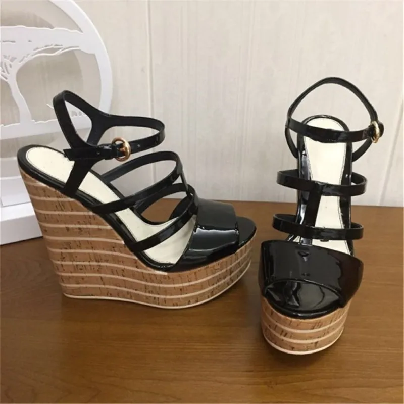 

2019 High Quality Sandals Women Wedges Shoes Pumps High Heels Sandals Summer Shoes Genuine Leather Ladies Buckle Platform Sandal