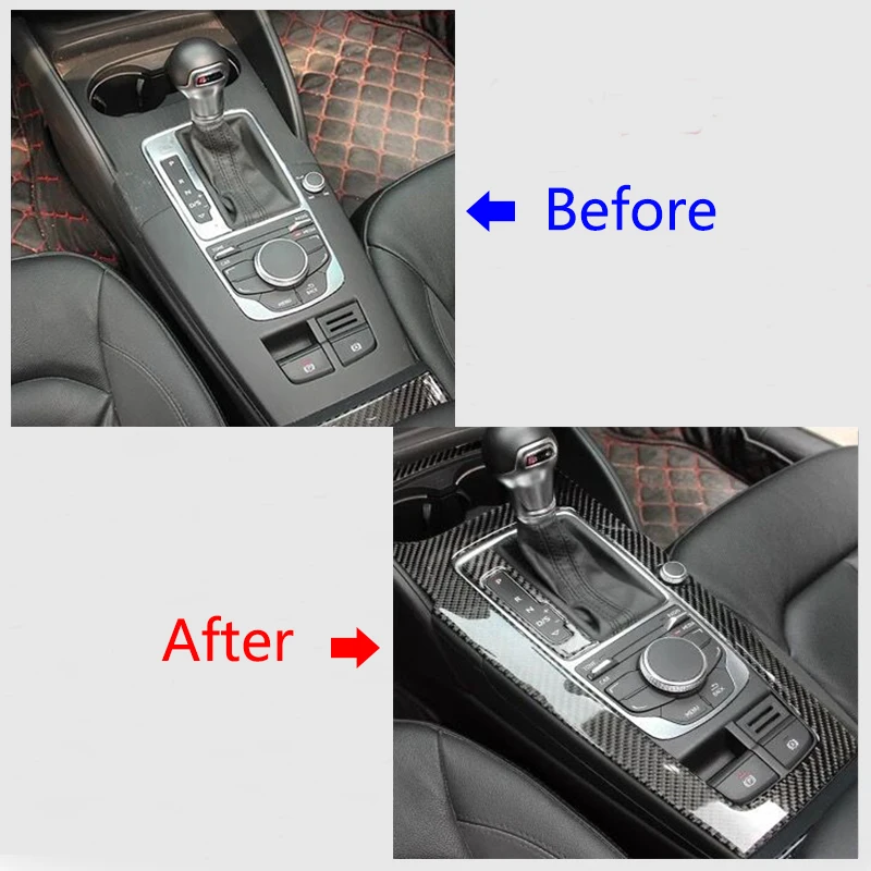 Car Styling Center Console Gear Shift Panel Decoration Cover Sticker Trim For Audi A3 8V S3 2014-2019 Carbon Fiber Accessories