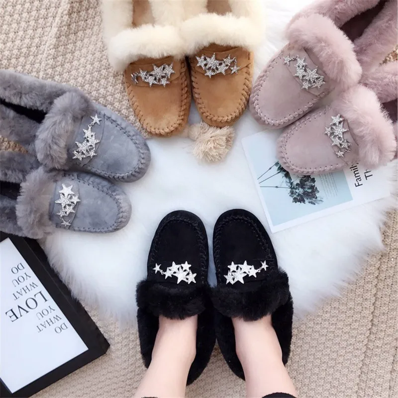 2022 Shoes Women 100% Natural Fur Shoes Moccasins Loafers Soft Genuine Leather Leisure Flats Female Casual Footwear Snow Boots