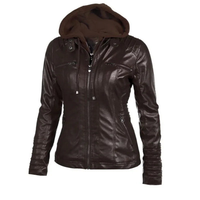 Customizable Hooded Leather Jacket Autumn Winter women's with zipper leather jacket short PU jacket coat Suit Jackets