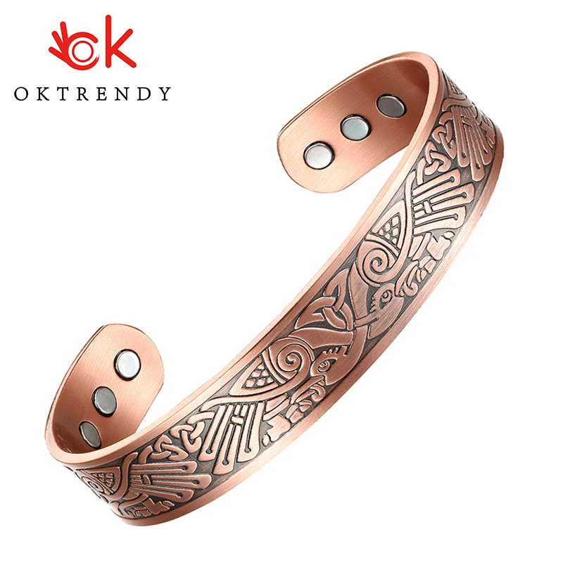 

Pure Copper Bracelet Bangle Adjustable 15mm Wide Health Energy Bangles Benefits Cuff Copper Bracelets Bird Engrave for Men