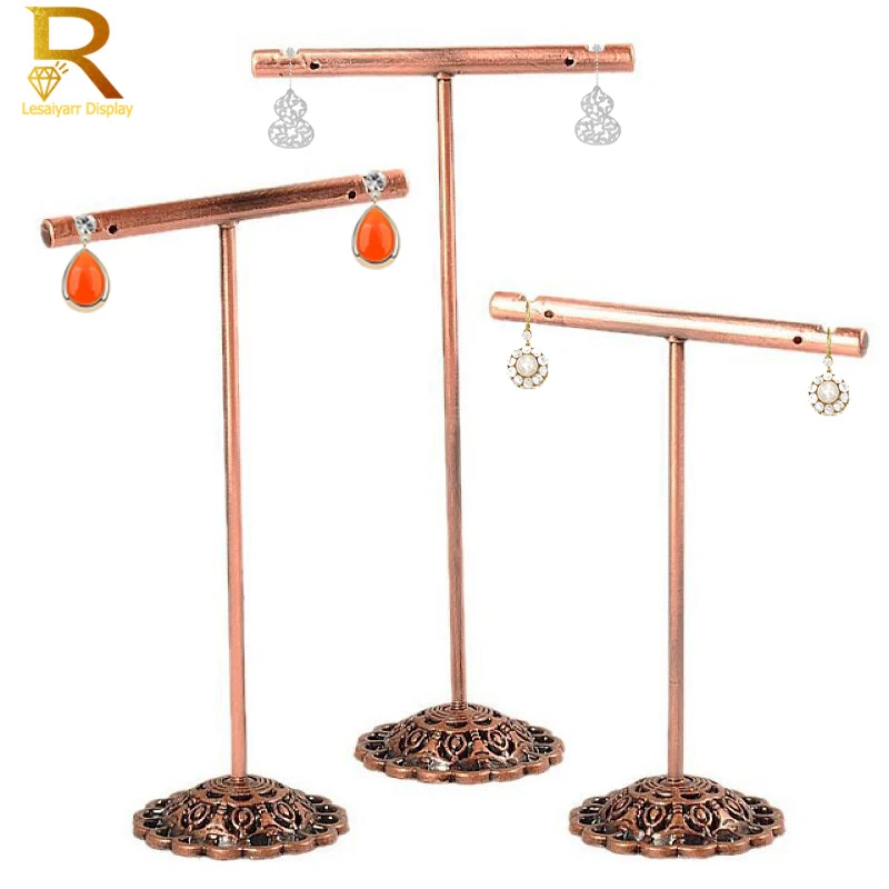 

Jewelry Earring Navel Ring T-Shaped Hanging Display Rack 3pcs/set Plated Metal Stand Earrings Organizer Holder Counter Showcase