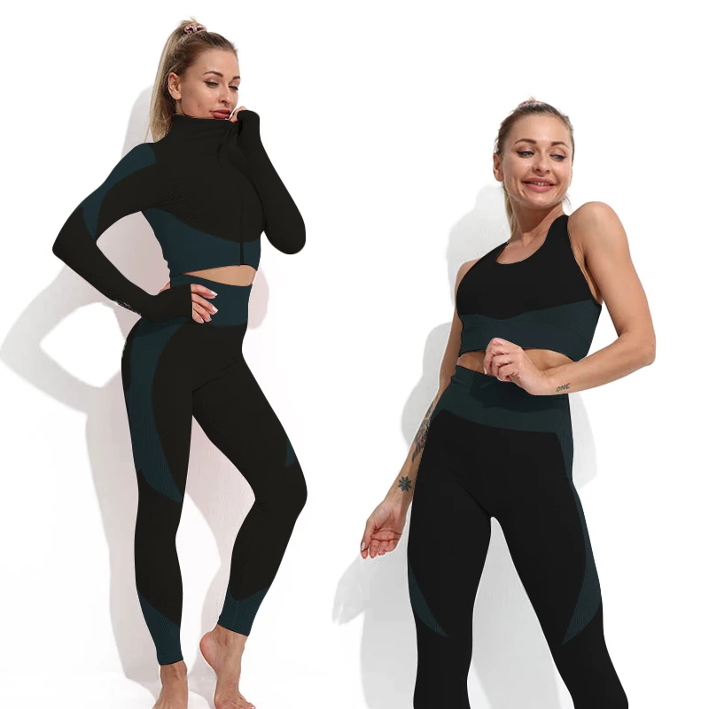 2/3 Pieces Yoga Set Bar High-Waisted Tight Pants Gym Exercise Clothing Suitable Sportswear For Women Zipper Jacket Leggings Suit