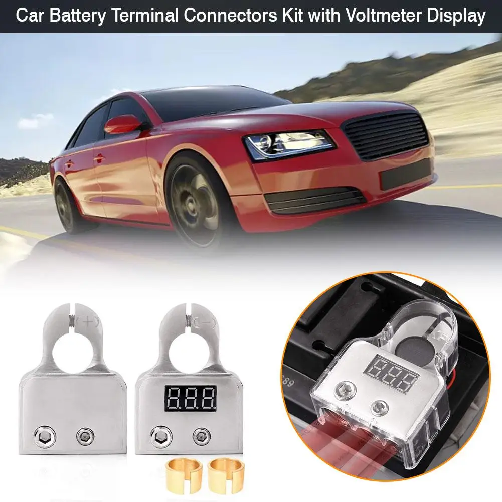 2Pcs Car Battery Terminal Connectors Kit with Voltmeter Display head battery terminal connector with voltmeter