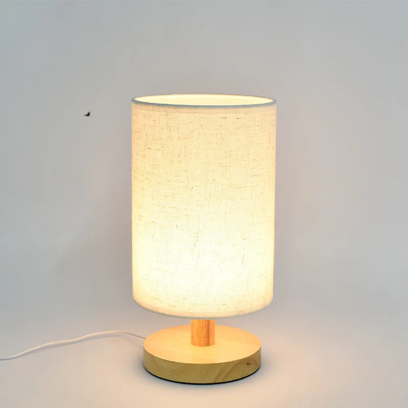 USB led light night lamp smart dimmable bedroom children\'s kids room linen cloth shade wood base simple dimmer small for baby