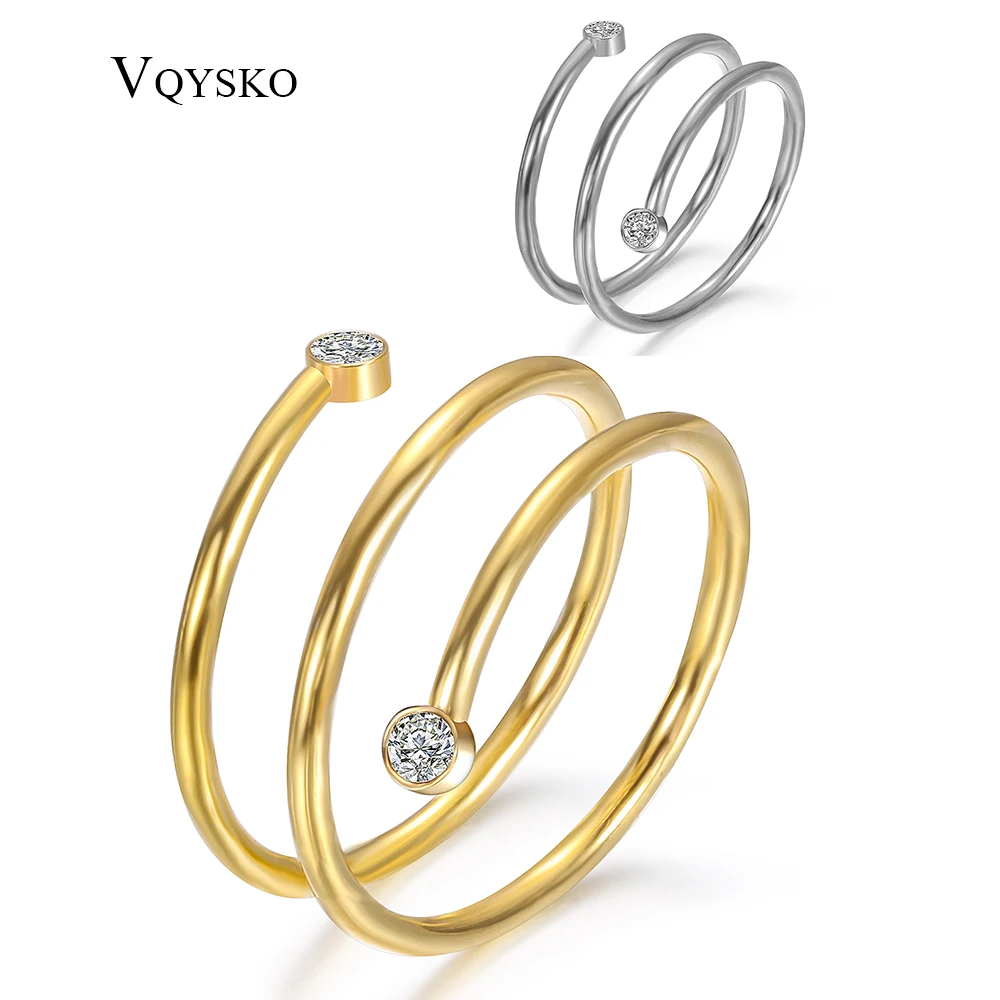 Fashion Women Winding Rings With Crystals Wholesale Stainless Steel Wide Band Ring Jewelry Accessories Drop Shipping