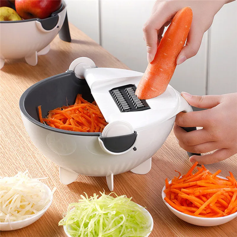 

Magic Rotate The Vegetable Cutter With Drain Basket Multi-functional Kitchen Veggie Fruit Shredder Grater Slicer