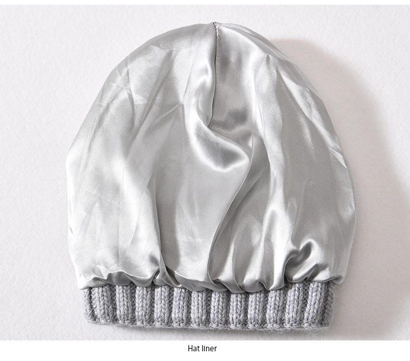 Winter-Seidensatin-gefütterte Beanie-Mütze für Damen und Herren, Unisex, dicke, klobige Mütze, gestreift, warm, weich, hochwertige Kaschmir-Strickmütze – Detail 35