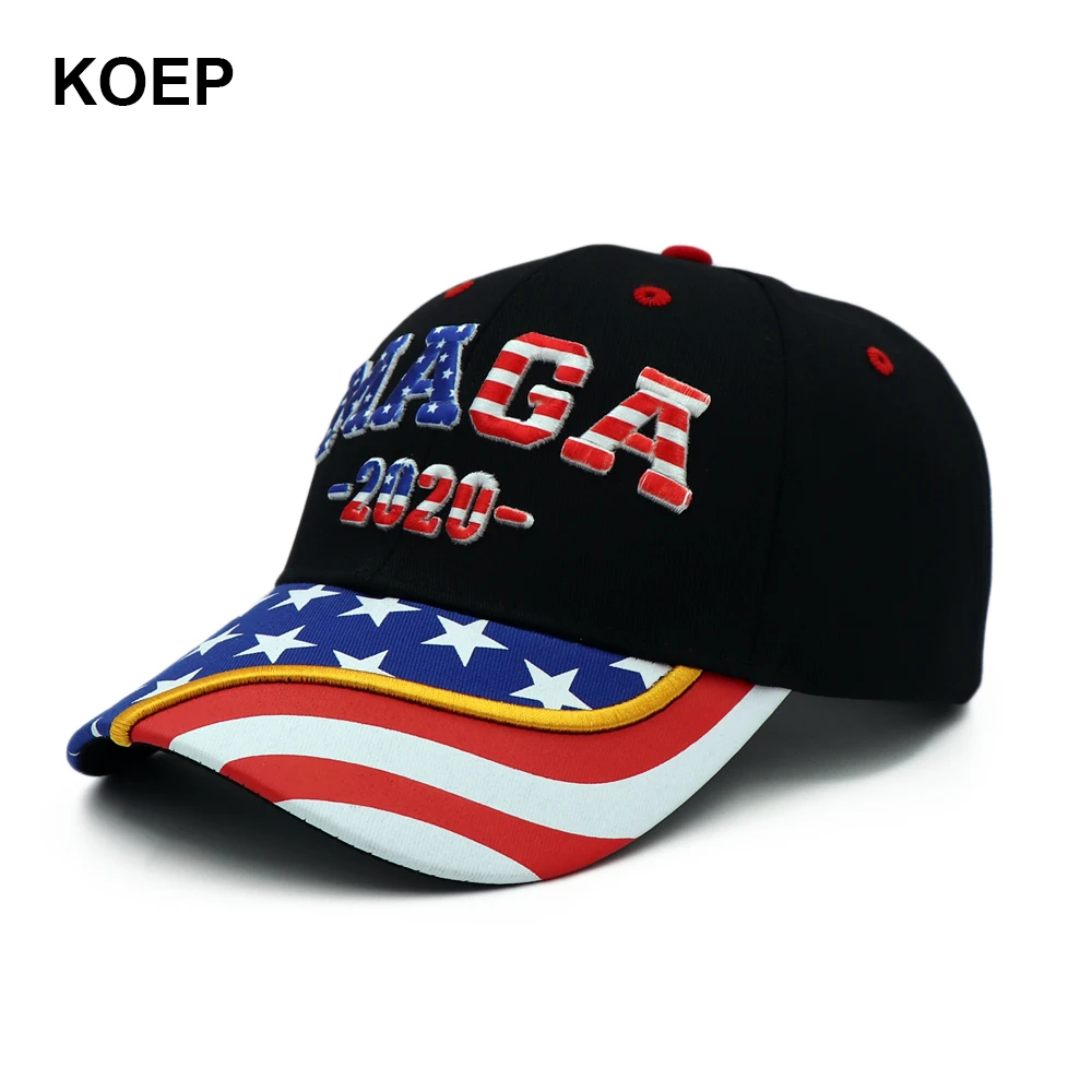 Donald Trump 2020 Cap USA Flag MAGA Baseball Caps Make America Great Again Snapback President Hat 3D Embroidery Black Wholesale