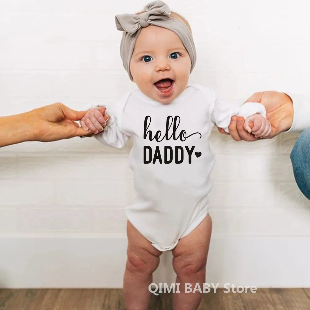 Baby Announcement Hello Daddy/Mommy Baby Bodysuit Autumn Long Sleeve Fashion Pregnancy Reveal Newborn Baby Girl Boy Rompers