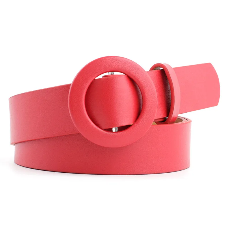 Round Buckle Women Belt Fashion Waist Belt PU Leather Metal Buckle Heart Pin Belts For Ladies Leisure Dress Jeans Wild Waistband