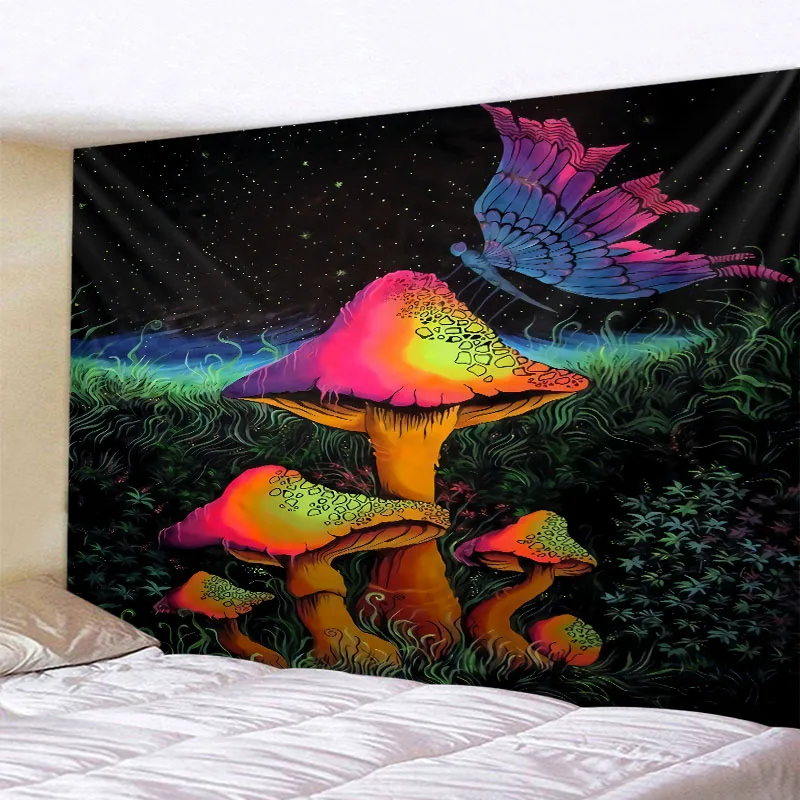 Psychedelic Mushroom 3D Printing Tapestry Hippie Fantasy Colorful Art Tapestry Mandala Bohemian Family Dormitory Wall Decoration