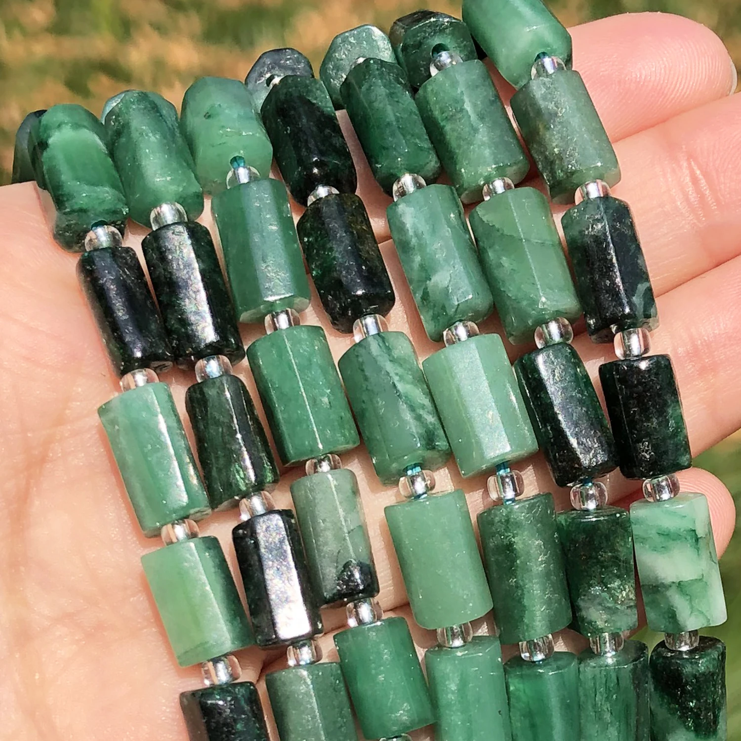 Natural Stone Green Emerald Loose Faceted Cylinder Gemstone Spacer Beads for Jewelry DIY Making Bracelet Earrings Accessories