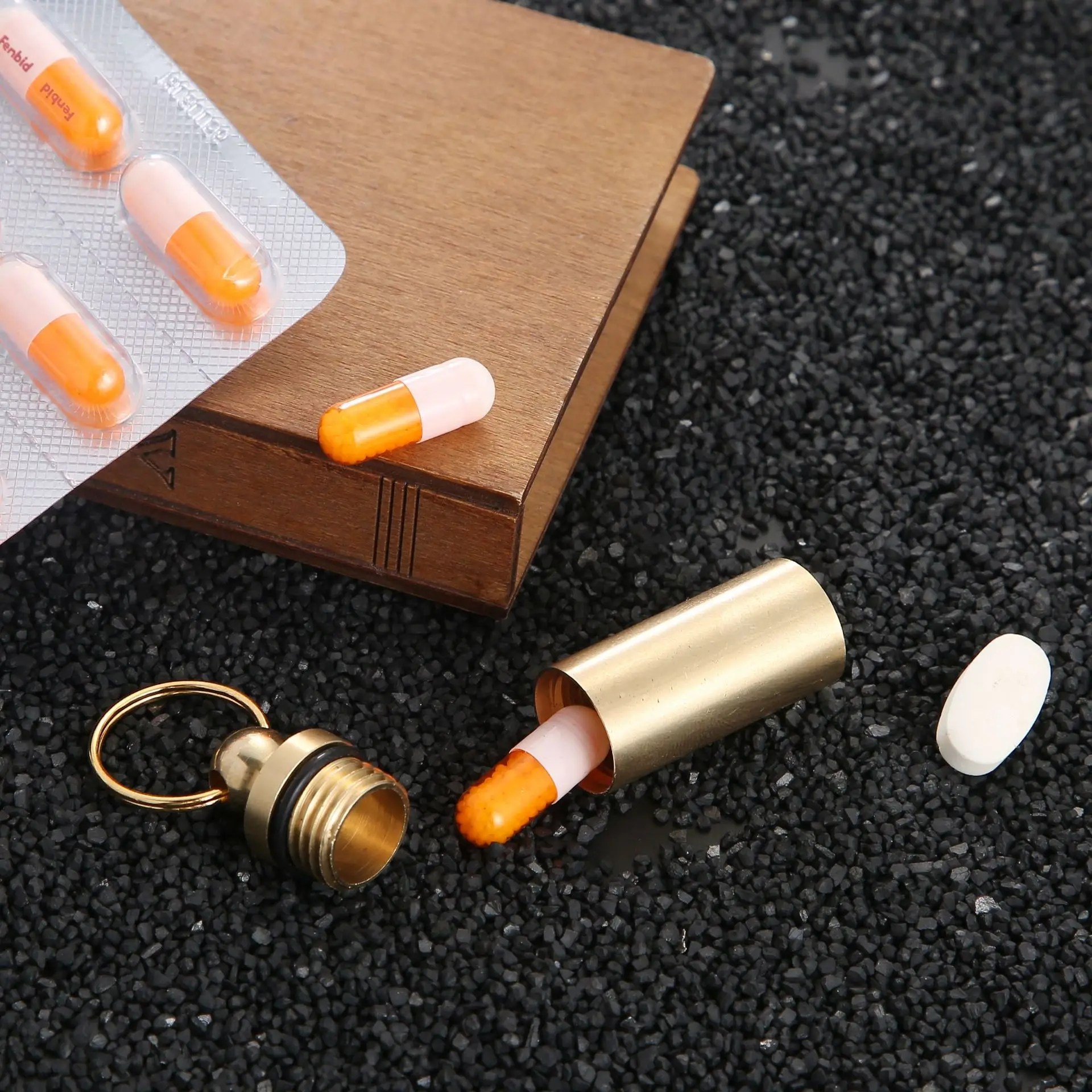 Portable Pill Box Case Waterproof Brass Bottle Container Keychain Medicine Box For Travel Short Journey