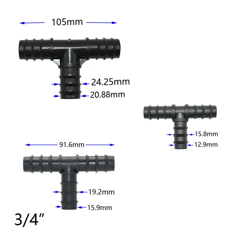 Conector recto de codo en T para manguera de jardín, accesorio de reparación de 90 grados, divisor de agua, PE, 16/20/25mm, 1 pulgada, 1/2, 3/4