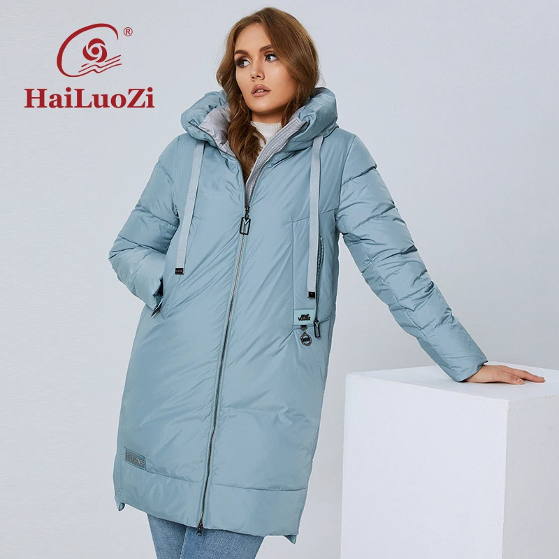 HaiLuoZi 2022 nuova giacca da donna Plus Size moda cappotto da donna di media lunghezza cappuccio spesso classico Casual invernale con cerniera parka 6017